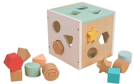 TP Toys Cube d’Activités en Bois FSC Owl & Fox – Trieur de Formes Éducatif – 14,9 x 14,7 x 14,9 cm – Dès 12 Mois