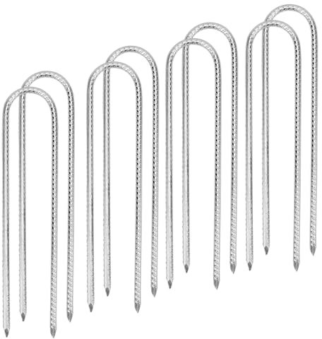 MUKCHAP 8 PCS 12 Inch Ground Rebar Stakes, 30cm U Shape Ground Tent Pegs, Metal Trampoline Pegs Ground Stakes Anchors for Camping Tents