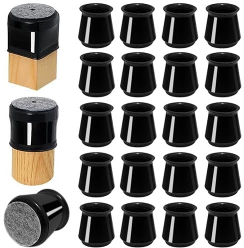 JIADEXIN Round Silicone Floor Protector Chair Legs Furniture Leg Protectors Set 16 Thick Bottom Wrap No Noise No Scratches Dining Room Chair Leg Covers Kitchen Chair Leg Covers Black Fit 20-30mm