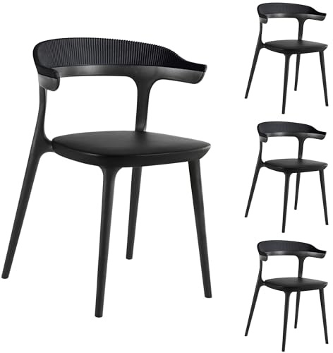 PAPATYA 4er-Set Kunststoffstuhl Luna-Stripe I Designstuhl mit Einer Belastbarkeit von 200 kg (Schwarz)