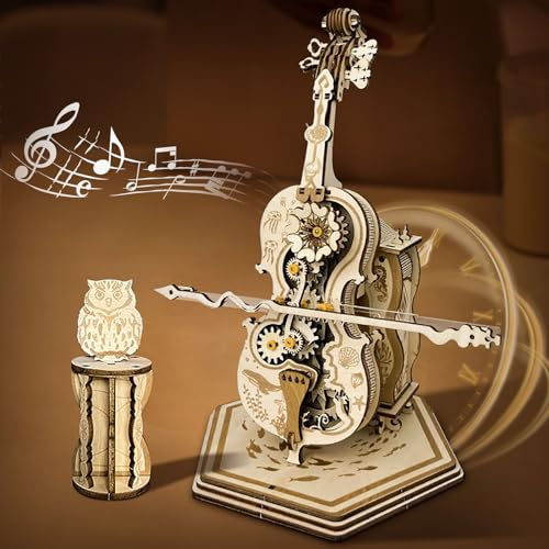 Cuteefun Cello Modell Kit, 3D Holz Puzzle mit Spieluhr, DIY Montage, Machen Sie Ihr eigenes Holzhandwerk Kit für Geburtstag Valentinstag, Vatertag
