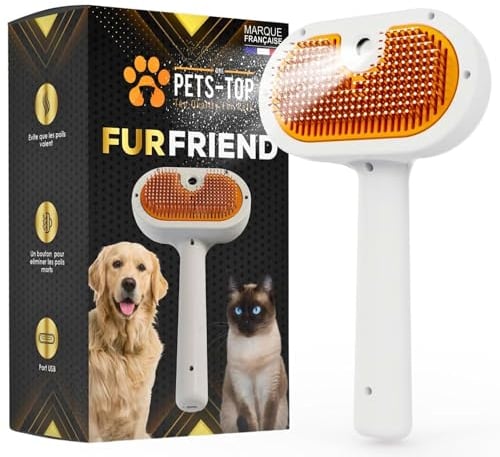 PETS-TOP Brosse Chat Vapeur Autonettoyante - Efficace pour Poils Longs et Courts - Brosse de Toilettage pour Chats et Chiens - Eau Lissante Démêlante