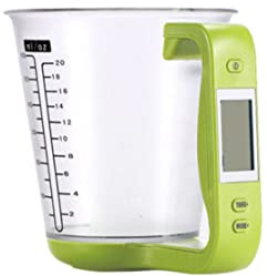 Wedhapy Strumento di Misurazione Elettronico da Cucina Tazza Multifunzione Misuratore Digitale Caraffa da Cucina Peso Temperatura Volume Bilancia con Display LCD Staccabile Verde