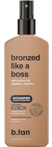 b.tan Sun Tanning Lotion Spray | Bronzed Like a Boss - Brown Outdoor Bronzing Accelerator, Best Tan Intensifier, No SPF, Packed with Coconut Oil, Peptides, & Vitamin E, Austrailian Brand, 8.45 Fl Oz