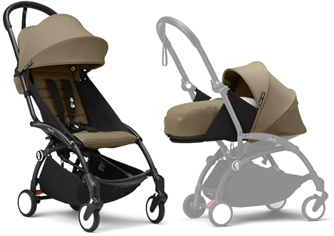 Poussette Stokke YOYO3 avec pack nouveau-né et pack couleur 6+ - Comprend un cadre noir, un pack couleur YOYO 6+ (Toffee) et un pack nouveau-né 0+ (Toffee)