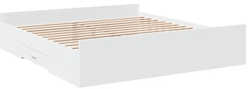 vidaXL Bettgestell, Bett mit Schubladen, Bettrahmen mit Sperrholzlatten, Doppelbett für Schlafzimmer, Schubladenbett, Weiß 180x200cm Holzwerkstoff