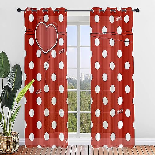 Surwin Gardinen mit Ösen, 2er Set Vorhänge, Punkte Modern Transparent Vorhänge Wohnzimmer Polyester Gardinen Küche Fenster Wohnzimmer Schlafzimmer (rot,140x275cm)