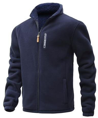 MeiLayM Giacca in Pile Uomo con Zip Integrale Giacca All'aperto Sport Giacca Stand-up Collare Giacca Casual Interno in Pile Caldo Giacca con Tasche con Cerniera Blu,3XL