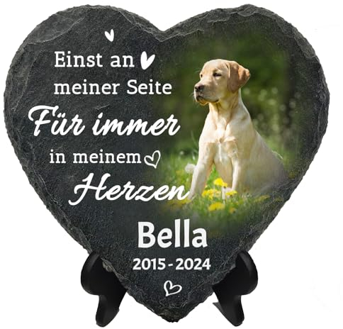 JoyJot Personalisierter Gedenkstein für Haustiere, herzförmige Plakette mit Foto, Geschenke zum Verlust von Hunden/Katzen – Name, Datum