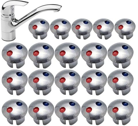 Hot/cold Indicator for Faucets, 20PCS Faucet Handle Index Buttons | Tap Indices Hot and Cold Inserts | Faucet Indicators Handle|universall Hot and Cold Signs Buttons for Kitchen Bathroom Sinks Faucets