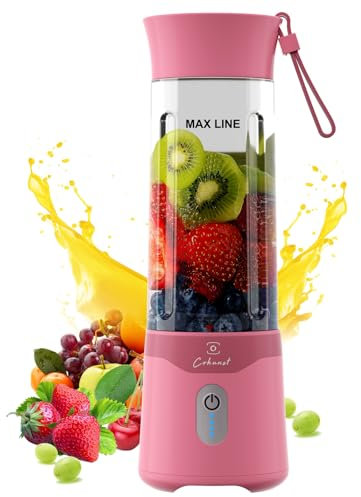 COKUNST 18oz Portable Blender, USB Rechargeable Personal Size Blenders, Smoothie Blender with 6 Blades for Protein & Shakes, Mini juicer with Extra Handle Lid for Travel Sports Outgoing-Pink