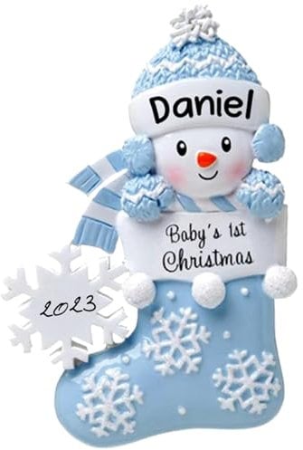 Veesper Personalised Christmas Decorations, Hanging Cute Snowflake Baby's First Christmas Bauble with Name Snowflake Babys First Christmas Stocking Christmas Ornaments for Xmas Tree Blue