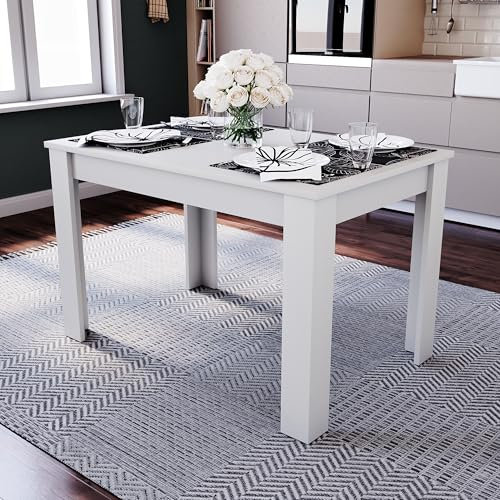 Vida Designs Medina 4 Seater Dining Table MDF Wood Rectangle Modern Kitchen Dining Room Furniture Unit, White