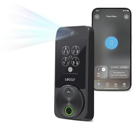 Lockly Visage Zeno Series Smart Lock, Gesichtserkennung & Fingerabdruck Keyless Entry Door Lock, Eingebauter WLAN-Riegel mit Apple Home Key, PIN Genie Keypad, App Fernbedienung, Einfache Installation