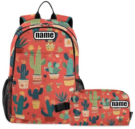 tplaotee Red Nation Tribe Kaktus-Rucksack für Jungen mit Lunchbox, personalisierbar, Schultasche und Lunchbox-Set für Jungen im Alter von 8–10 Jahren, Red Nation Tribe Kaktus, 1 size
