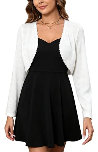Enjyam Damen Bolero Elegant Festlich Langarm Jäckchen Weiche Offene Schulterjacke Über Kleid Top