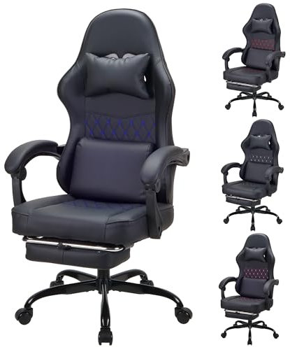 Play haha.Ergonomic reclining seat with footrest high back support adjustable armrests PU leather finish lumbar and neck cushion ideal for gaming home office use