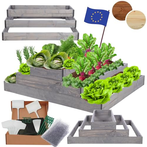 MODO24 Hochbeet Holz, Blumenkasten, Gartenbeet, 27x117x80cm, Grau | Robustes Kräuterbeet & Pflanzbeet aus Kiefernholz, Dekoratives Blumenbeet & Gartenbeet für Garten, Balkon & Terrasse