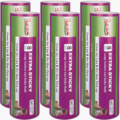Lot de 6 recharges de rouleau anti-peluches de 20,3 cm compatibles avec Scotch Brite pour poils d'animaux - Grand rouleau anti-peluches pour canapés, vêtements et plus encore - 360 feuilles adhésives