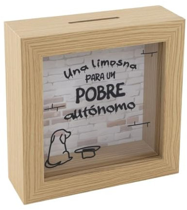 Hucha de Madera y Cristal para Autónomos, 15x15x5 cm, Diseño Decorativo