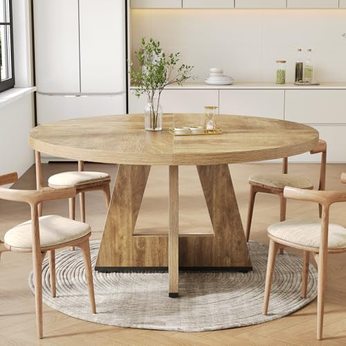 LITTLE TREE Runder Esstisch für 4 Personen, 120cm Esszimmertisch mit Holzsockel, Kreis Küchentische für Esszimmer, Küche, Wohnzimmer, Eiche