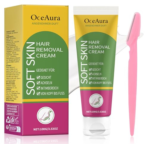 Enthaarungscreme für Gesicht,Achseln,Intimbereich,Sanfte Haarentfernung,Hair Removal Cream,Schnell,Schmerzfrei & Langanhaltend,Für Alle Hauttypen,Vegan,mit Haarentfernungsschaber 100ml