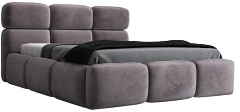 A&J MöbelLand Polsterbett 160x200 mit Matratze, Bettkasten und Lattenrost – MAROKO, Bett mit Stauraum in Grau