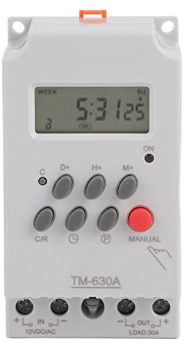Respicefinem TM630A Mini LCD Digital Microcomputer Control Power Timer Switch 12V DC High Precision Industrial Grade Chip With 17 On Off Settings 24 Hours 7 Days Programmable (DC12V)