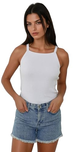 Halter Neck Fitted Basic Tank Top White