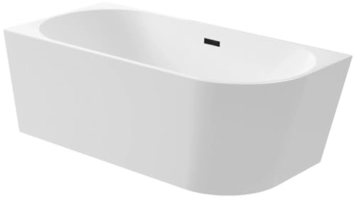 Freistehende Eckbadewanne links AquaUno 170x80 cm Weiß, Ablauf Schwarz | 3,5 mm Sanitäracryl; glasfaserverstärkt mit Edelstahlrahmen; Klick-Klack-Garnitur, Siphon und 6 verstellbare Füße