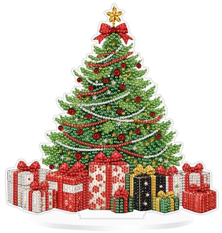 Eiflow Tabletop Christmas Diamond Art Kit for Adults, DIY Desktop Diamond Art Painting with Stand, Acrylic Stand Up Gem Painting Board Kit