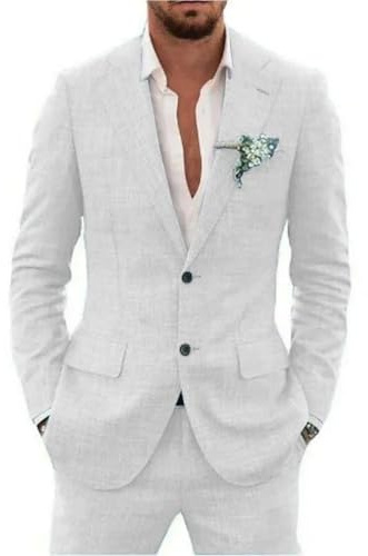Traje de lino de 2 piezas para hombre, traje ajustado para verano, boda, novio, graduación, chaqueta de esmoquin y pantalones