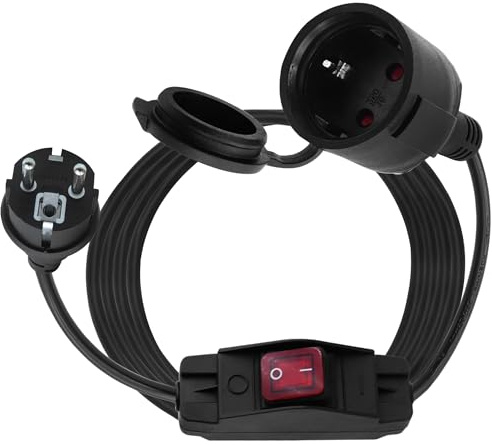 LANMINGLEL Câble d'extension Schuko Court avec Interrupteur, 3x1,5 mm² Câble d'extension extérieur avec Prise Schuko Prise,16A 250V IP44 Noir pour la Maison, Le Bureau, l'extérieur (2M)