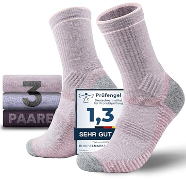 Juclise Merinowolle Wandersocken Kompression Anti Blasen Gepolstert Wollsocken Anti-Schweiß Atmungsaktiv Trekkingsocken Damen (DE/NL/SE/PL, Numerisch, 38, 42, Pflaumenmeliert + Flieder + Taro Mochi)