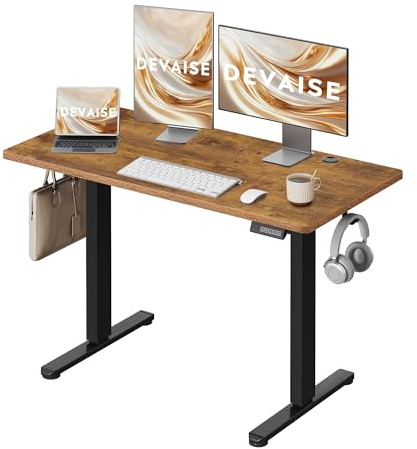 DEVAISE Höhenverstellbarer Schreibtisch 120x60cm Split, mit leisem Motor und Memory-Funktion für 3 Höhen, ergonomischer Computertisch für Büro, Braun