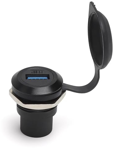 HENGBIRD Puerto USB empotrable con Montaje en Panel – Adaptador Redondo USB 3.0 Tipo A con Tapa Antipolvo, Conector Hembra-Hembra roscado, Carcasa de aleación de Zinc – Ideal para Coche