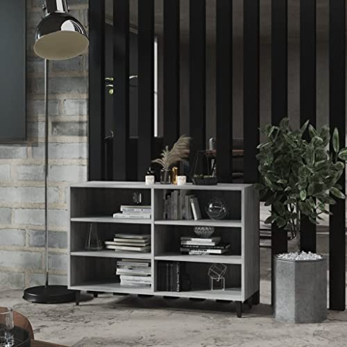Mandloder Credenza grigia Sonoma 103,5 x 35 x 70 cm, console in legno con 6 scomparti, gambe in metallo, robusto cabinet a buffet per soggiorno, corridoio