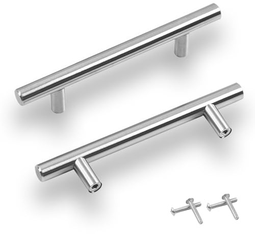 YFTRFR 2 Pcs Kitchen Door Handles Silver Stainless Steel Brushed Handles T Bar Suitable for Kitchen Cabinets Wardrobes Bathroom Units and Bedroom Drawers Installation of Holes Hardware Fittings