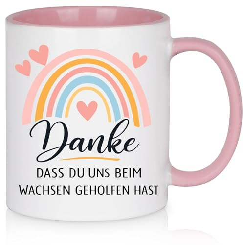 Diztoud Tasse Erzieherin Geschenk, Abschiedsgeschenk Kindergarten, Kita Abschiedsgeschenk für Erzieher, Geschenk für Lehrerin und Tagesmutter, Danke Erzieherin Abschied, 325 ml Kaffeetasse, Rosa