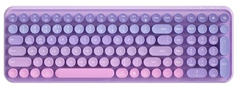 RXJMKCZ Ergonomische kabellose 2,4-G-Tastatur mit 106 Tasten, runden Retro-Tastenkappen und Multimedia-Funktionen for PC/Laptop/Desktop(Russian Layout,Purple)