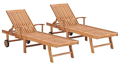 Mhdvray Set di 2 lettini prendisole in legno massiccio, 195 x 59,5 cm, regolabili, con ruote e 4 posizioni, per balcone, piscina, spiaggia e giardino