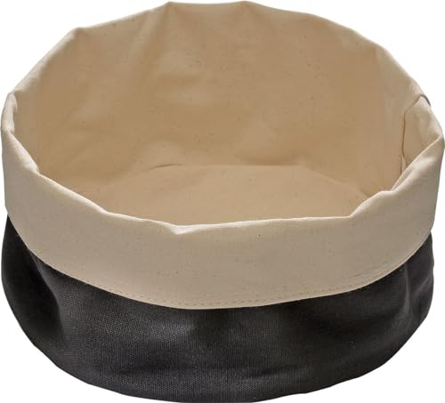 APS 30351 Runder Baumwoll-Brotkorb mit einstellbarer Höhe, Ø 20 x 12 cm Schwarz/Beige