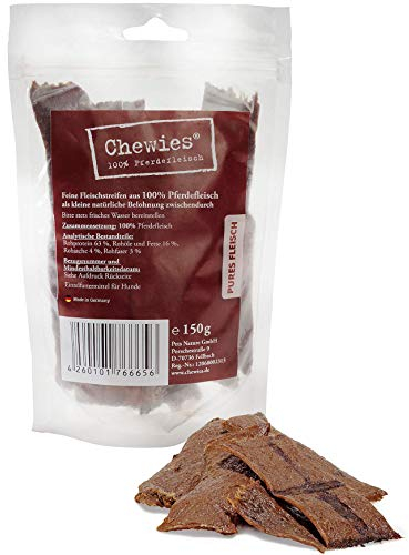 Chewies Hundesnack aus 100 % Pferd - Fleischstreifen für Hunde - getrocknete Pferdefleisch Kaustreifen - hypoallergen und getreidefrei - Dörrfleisch vom Pferd, 1er Pack (1 x 150 g)