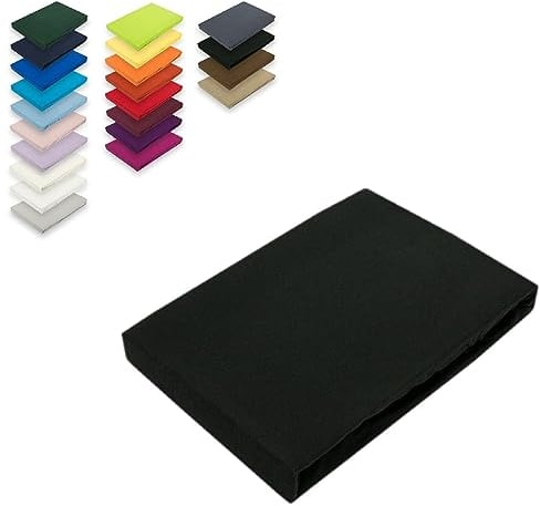 EXKLUSIV HEIMTEXTIL Jersey Spannbettlaken 180-200 x 200 cm Schwarz 100% Baumwolle Öko - Tex Zertifiziert Bed-Sheet Bettlaken Spannbetttuch