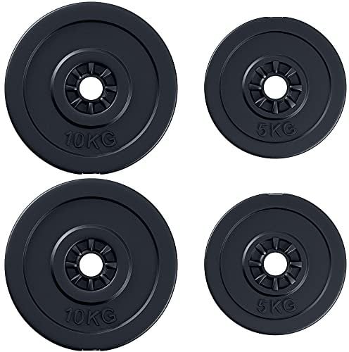 HOMCOM Juego de 4 Discos de Pesas de 2x5 kg y 2x10 kg Juego de Placas con Agujero de Ø25 mm para Barra o Mancuernas Entrenamiento de Fuerza Levantamiento Negro