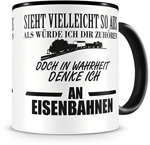 Samunshi® Eisenbahn Tasse mit Spruch Geschenk für Mann Frau Oma oder Opa Kaffeetasse groß Lustige Tassen zum Geburtstag schwarz 300ml