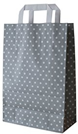 Papiertragetaschen mit Flachhenkel Punkte GRAU (22 + 11 x 28 cm, 50 Stück)