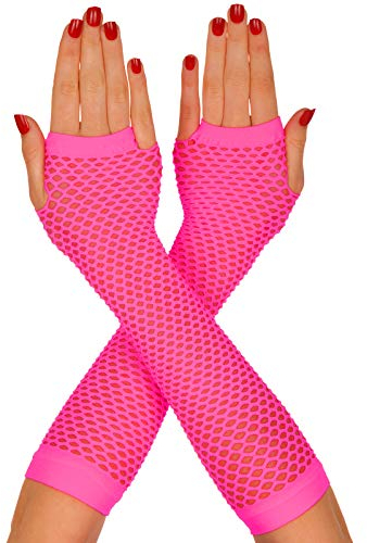 Redstar Fancy Dress - Fingerlose Netzhandschuhe - 80er Jahre Tanzparty - Retro Kostüm-Accessoire - Pink