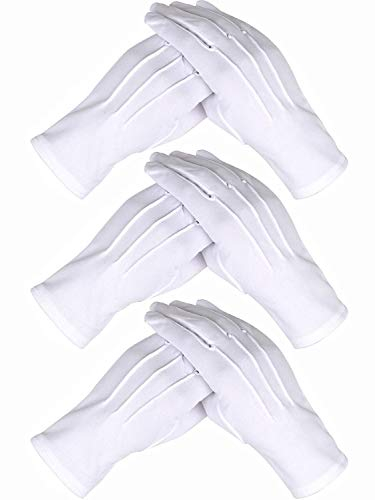 Reccisokz-Schutzhandschuhe Baumwolle 3 Paar Care Baumwollhandschuhe, kosmetische Feuchtigkeitshandschuhe, Abendgarderobe Police Smoking Ceremonial Teamparade, Schmuckinspektion (3 Seam Design)
