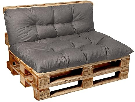 Garden Factory Palettenkissen Palettenauflagen Palettenpolster Sitzkissen, Rückenlehne oder Set, Gesteppt (Set (Sitzkissen 120x50 + Rückenlehne 120x40), Grau)